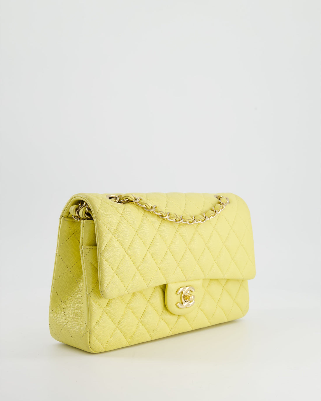 Pearl Street Bags Chanel Sorbet Yellow Medium Classic Double Flap Bag in Caviar Leather with Champagne Gold Hardware