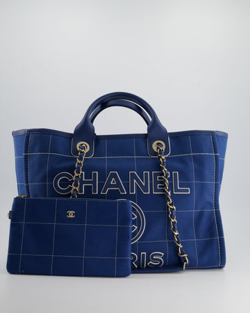 Pearl Street Bags Chanel Blue Canvas Medium Deauville Tote Bag with Champagne Gold Hardware