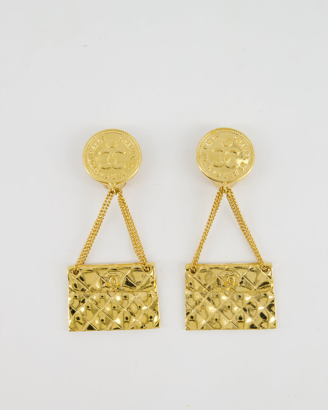 Pearl Street Bags Chanel  Gold Matelasse Bag and CC Logo Coin Clip-On Earrings
