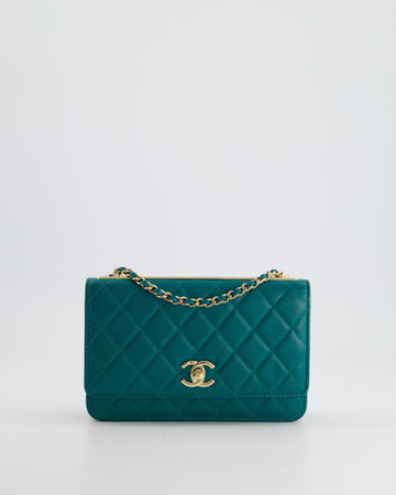 Pearl Street Bags Chanel Blue Quilted Trendy Wallet on Chain Bag in Lambskin Leather with Champagne Gold Hardware
