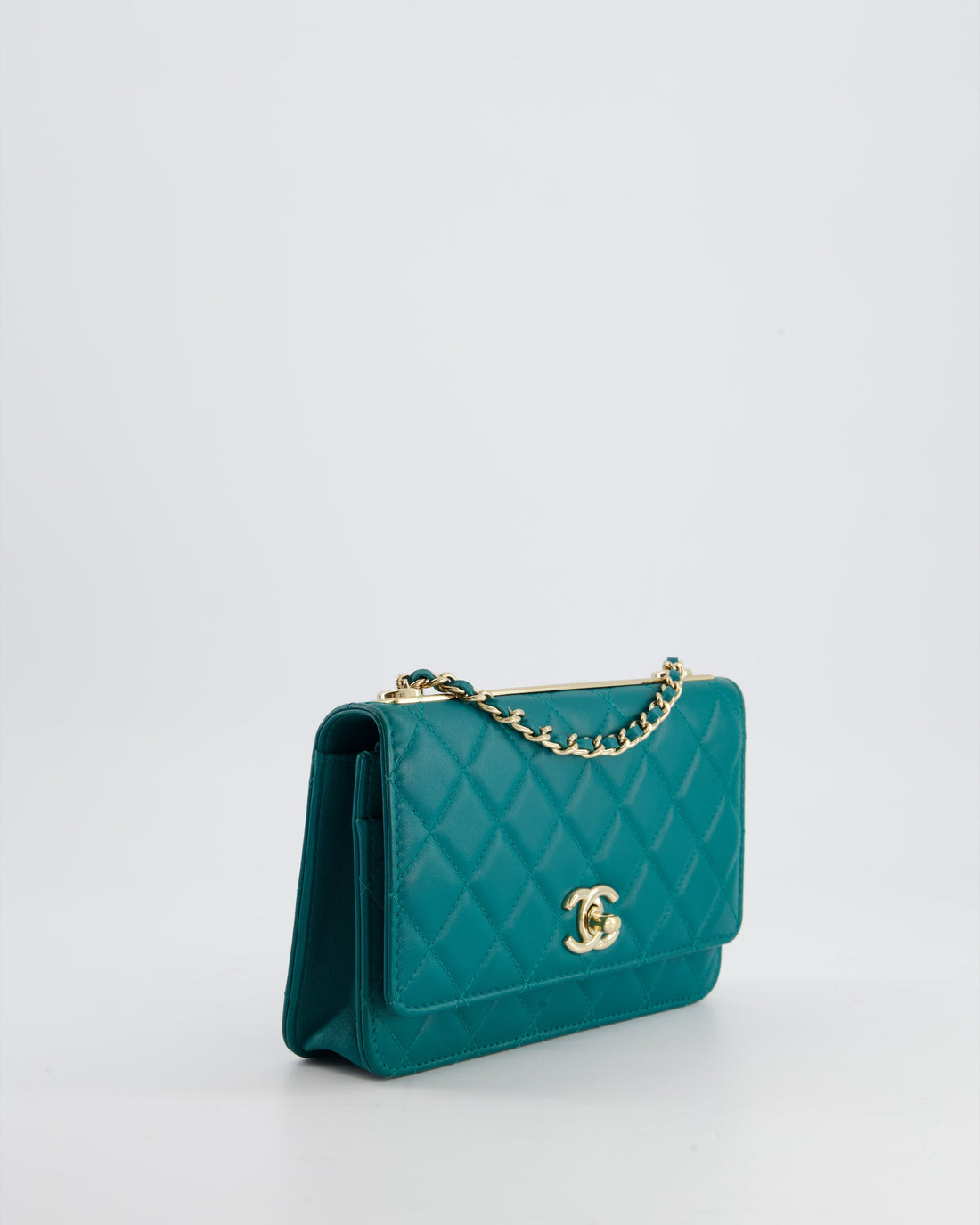 Pearl Street Bags Chanel Blue Quilted Trendy Wallet on Chain Bag in Lambskin Leather with Champagne Gold Hardware