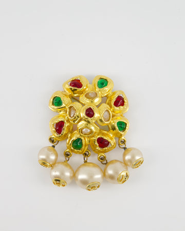 Pearl Street Bags Chanel  by Victoire De Castellane  Yellow Gold Camelia Brooch with Multi-Colour Stones and Pearls