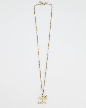 Pearl Street Bags Chanel Champagne Gold Necklace with Cream CC Pendant