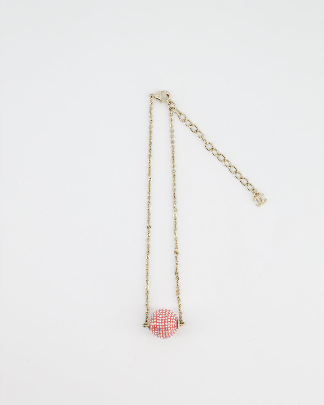 Pearl Street Bags Chanel Champagne Gold Necklace with Pink Ball Pendant