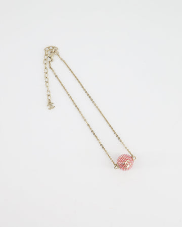 Pearl Street Bags Chanel Champagne Gold Necklace with Pink Ball Pendant