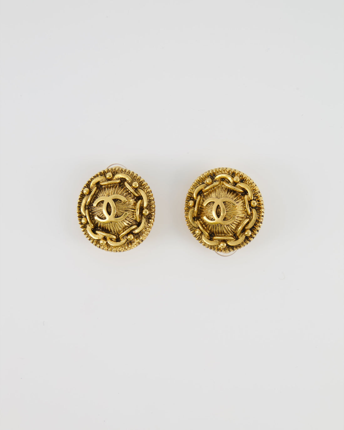 Pearl Street Bags Chanel  Yellow Gold Round Abstract CC Logo Clip On Earrings