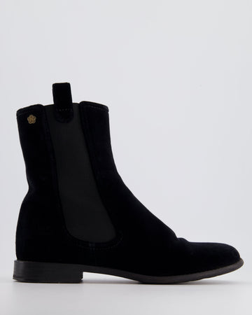Pearl Street Bags Chanel Black Velvet High Top Boots with Gold Camellia Detail Size EU 40.5