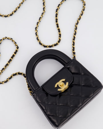 *HOT & RARE* Pearl Street Bags Chanel Black Nano Kelly Shopping Bag in Calfskin Leather with Brushed Antique Gold Hardware