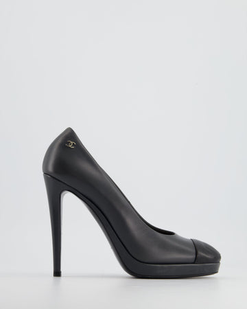 Pearl Street Bags Chanel Charcoal Round Toe Heels with Silver CC Logo Detail Size EU 40