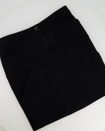 Top Quality Chanel 12A Black Wool Mini Skirt with CC Logo Button Detail Size FR 36 (UK 8) RRP ¬£1,350