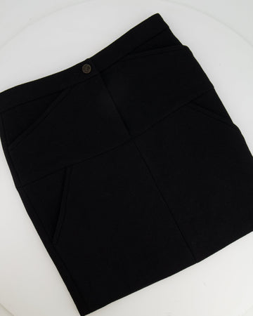 Pearl Street Bags Chanel 12A Black Wool Mini Skirt with CC Logo Button Detail Size FR 36 (UK 8) RRP ¬£1,350