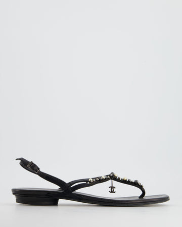 Pearl Street Bags Chanel Black Embellished Leather Ankle Strap Sandals with CC Charm Detail Size EU 41
