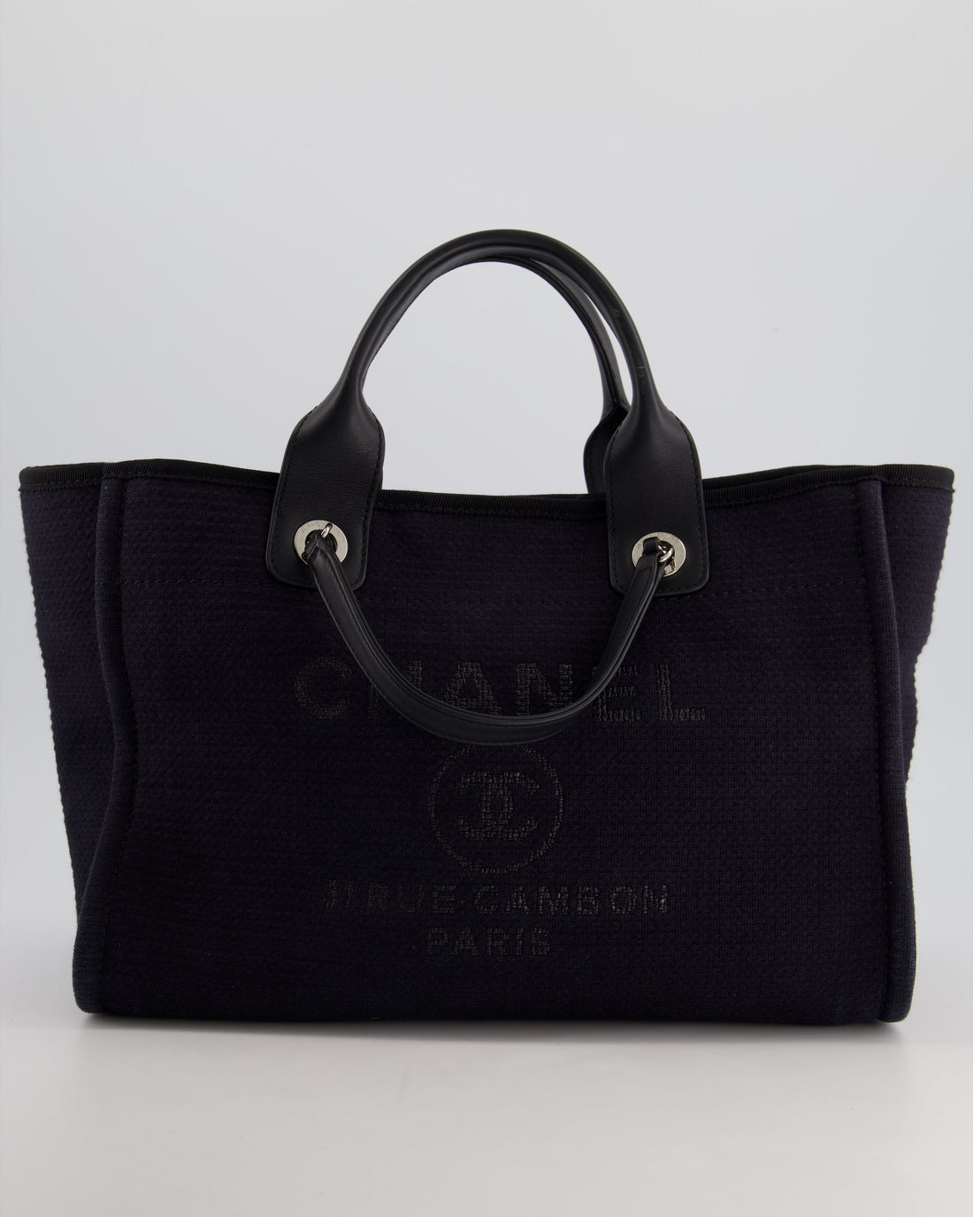 Pearl Street Bags Chanel Navy & Black Small Deauville Tote Bag with Silver Hardware