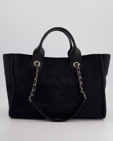 Pearl Street Bags Chanel Navy & Black Small Deauville Tote Bag with Silver Hardware