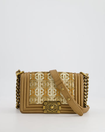 *LIMITED EDITION* Top Quality Chanel Gold Metallic Small Boy Bag In Calfskin Leather with Antique Gold Hardware CC Details