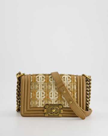*LIMITED EDITION* Pearl Street Bags Chanel Gold Metallic Small Boy Bag In Calfskin Leather with Antique Gold Hardware CC Details