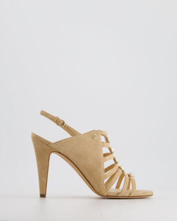 Pearl Street Bags Chanel 19/P Beige Suede Caged Strap Heels Size EU 38