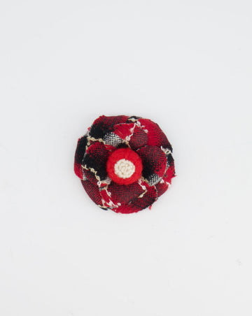 Pearl Street Bags Chanel Red Camelia Wool Brooch with Black and White Embroidered Details
