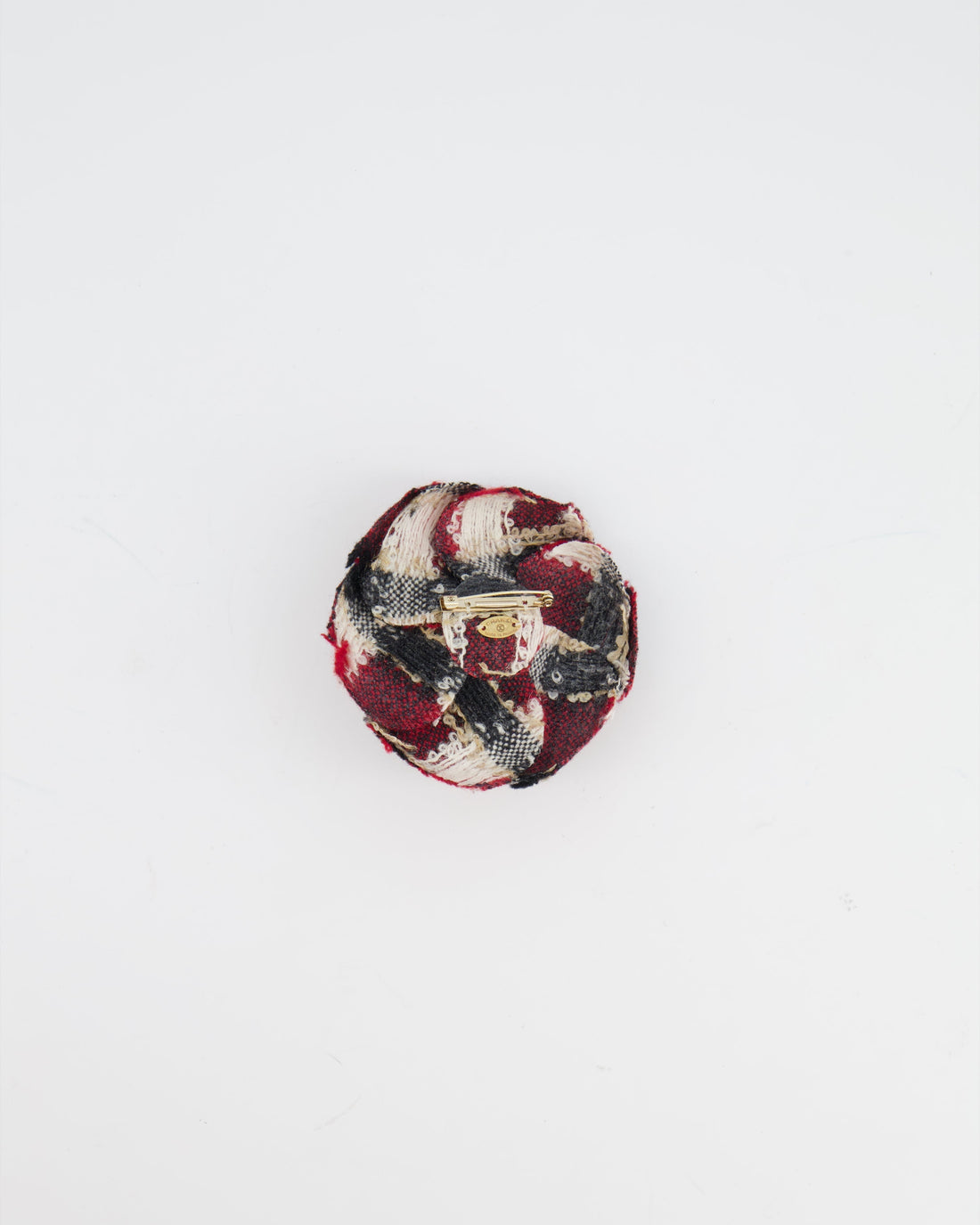 Pearl Street Bags Chanel Red Camelia Wool Brooch with Black and White Embroidered Details