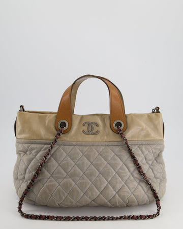 Pearl Street Bags Chanel Stormy Grey Nubuck Leather Portobello Tote Bag with Tan Leather Handle and Ruthenium Hardware
