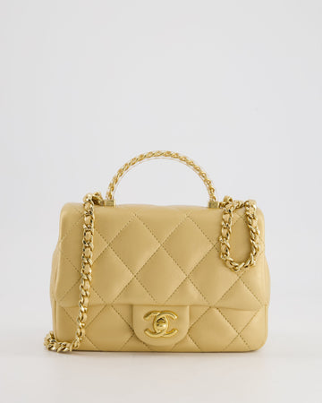 *CURRENT COLLECTION* Pearl Street Bags Chanel Metallic Gold Mini Top Handle Bag in Calfskin Leather with Gold Hardware and Clear Perspex Handle Detail