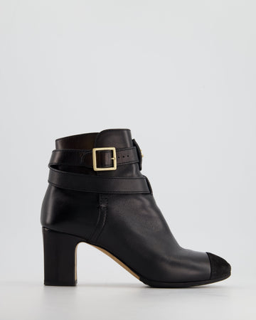 Pearl Street Bags Chanel Black Leather Heeled Boots with CC Gold Logo and Suede Detail Size EU 36.5
