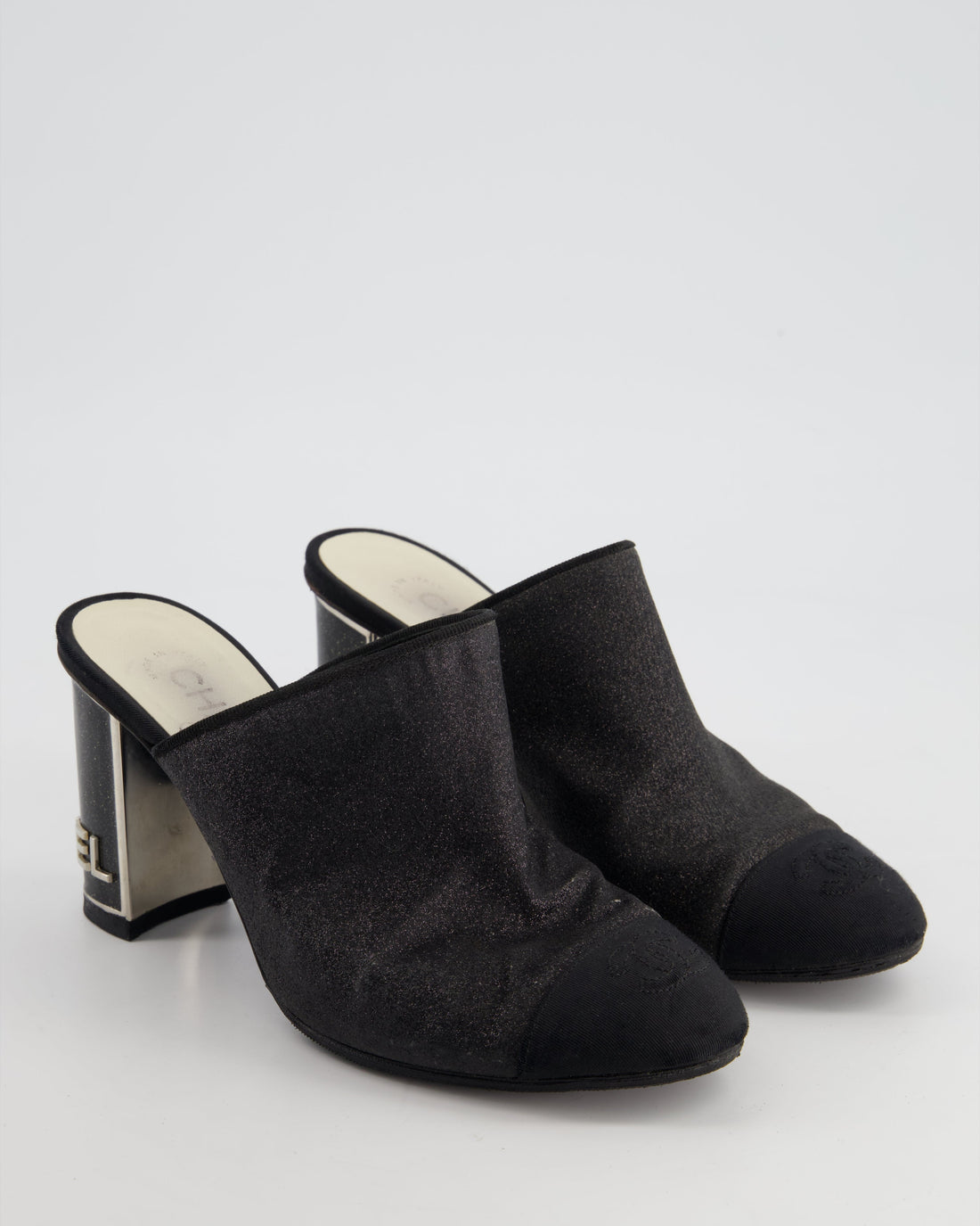 *FIRE PRICE* Pearl Street Bags Chanel Black Embellished Mules with Silver Logo Size EU 37