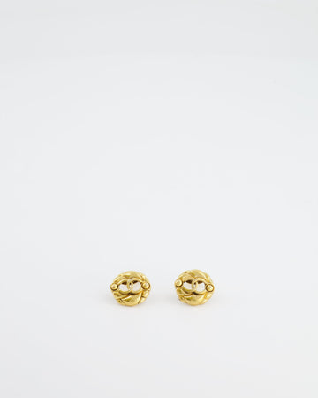 Pearl Street Bags Chanel  Yellow Gold Cut-Out Small Round Clip-On Earrings with CC Logo