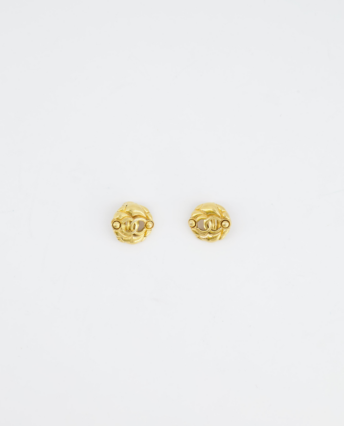 Pearl Street Bags Chanel  Yellow Gold Cut-Out Small Round Clip-On Earrings with CC Logo