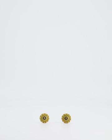 Pearl Street Bags Chanel  Yellow Gold and Black CC Logo Round Clip-On Earrings