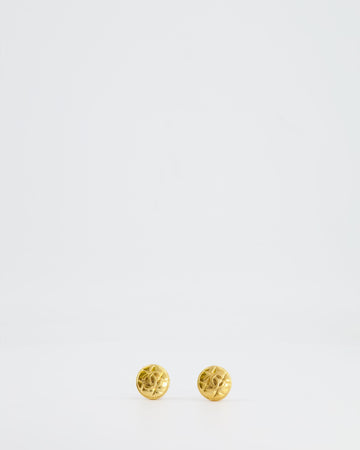Top Quality Chanel  Yellow Gold Quilted CC Logo Round Clip-On Earrings