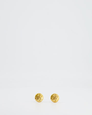 Pearl Street Bags Chanel  Yellow Gold Quilted CC Logo Round Clip-On Earrings