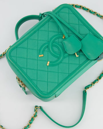 *HOT* Pearl Street Bags Chanel Mint Green Medium CC Vanity Case Bag in Caviar Leather with Brushed Gold Hardware