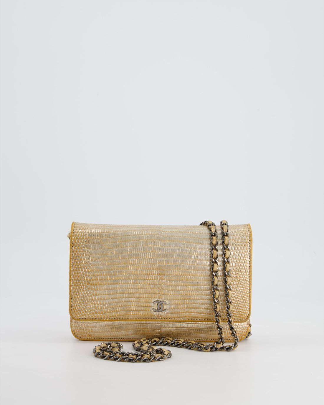 Top Quality Chanel Metallic Gold Ombre Lizard Wallet on Chain Bag with Gun Metal Hardware