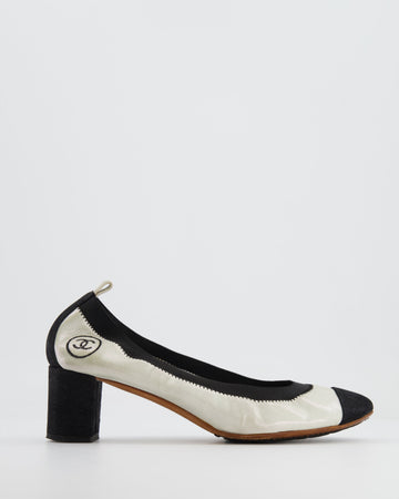 Pearl Street Bags Chanel Silver Metallic and Black Suede Pumps with CC Logo Detail Size EU 39C