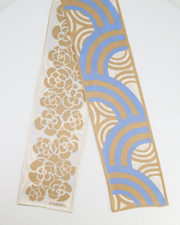 Pearl Street Bags Chanel Gold, Cream and Blue Silk Camelia Printed Scarf