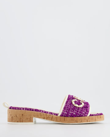 *HOT* Pearl Street Bags Chanel Purple Tweed Mules with Logo Detail Size EU 37.5
