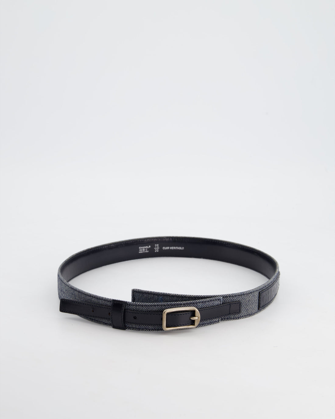 Pearl Street Bags Chanel  Denim & Black Leather Belt with Buckle Detail Size 75cm
