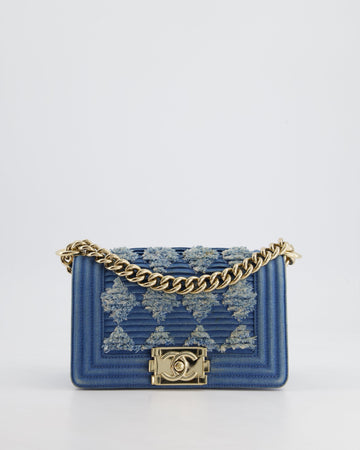 *HOT* Pearl Street Bags Chanel Blue Small Boy Bag in Denim with Champagne Gold Hardware