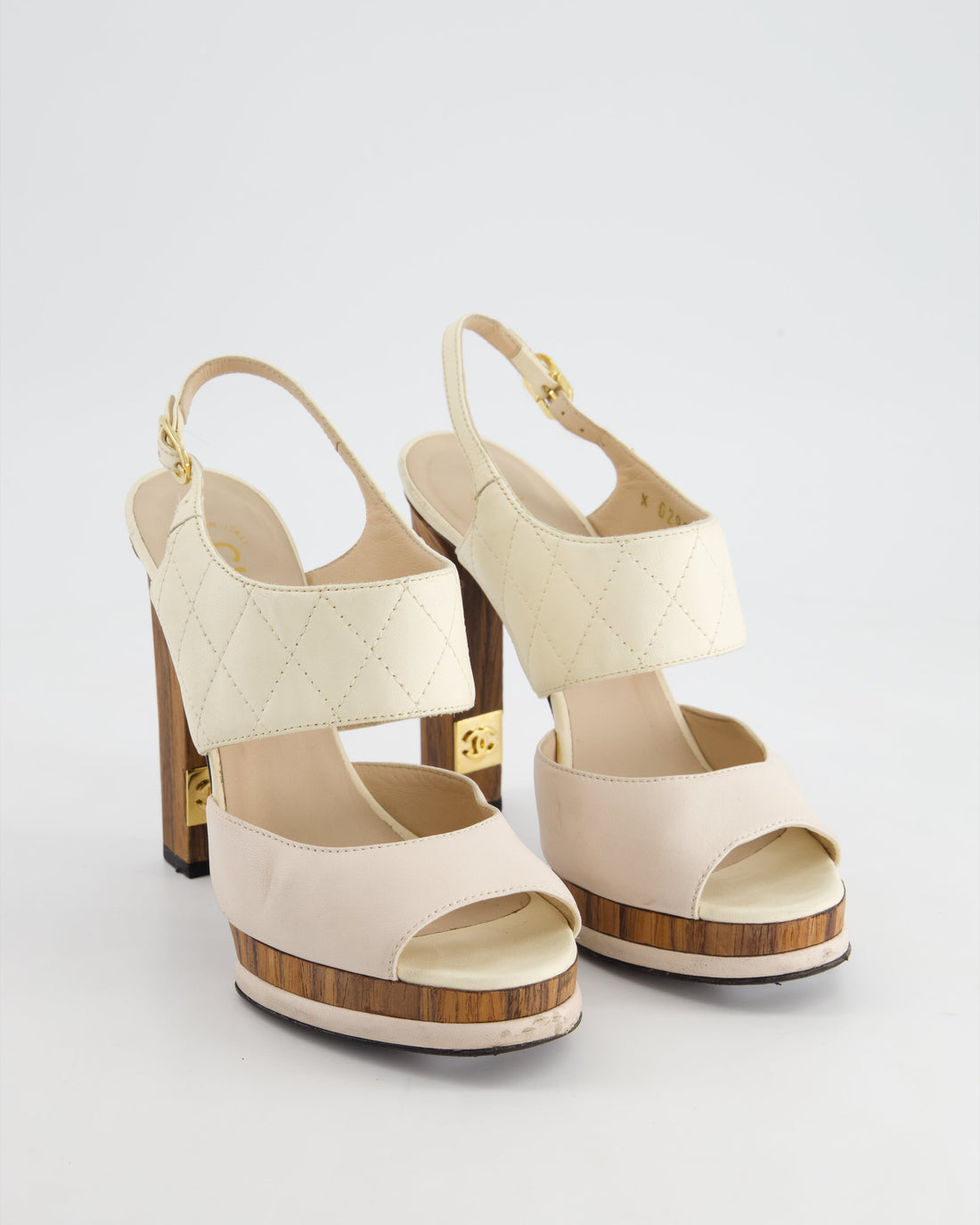 Pearl Street Bags Chanel Platform Heels with Quilted Leather,  Wooden Details & CC LogoSize EU 36.5