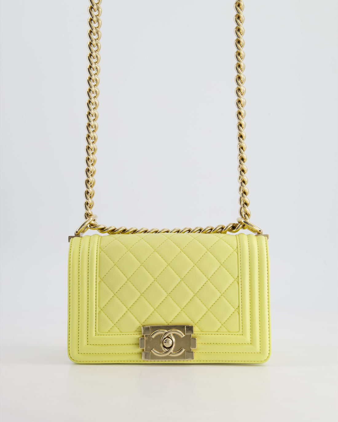 Pearl Street Bags Chanel Yellow Small Boy Bag in Lambskin Leather with Champagne Gold Hardware