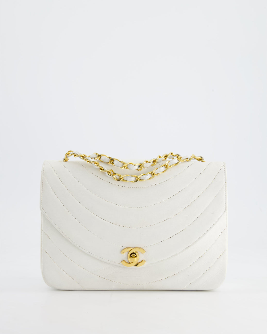 Pearl Street Bags Chanel White Half Moon Curve Flap  Quilted Bag With 24k Gold Hardware