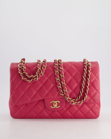 Pearl Street Bags Chanel Deep Pink Classic Jumbo Double Flap Bag in Lambskin Leather and Gold Hardware