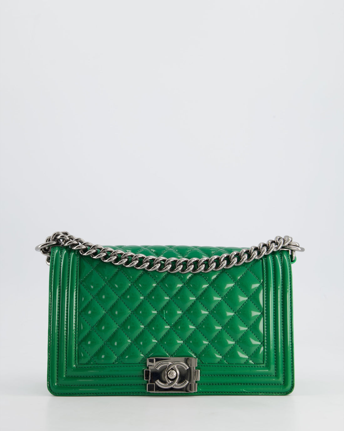 Pearl Street Bags Chanel Green Sparkly Patent Leather Medium Boy Bag With Gunmetal Hardware
