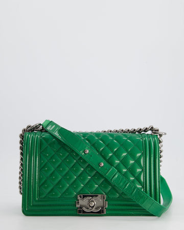 Pearl Street Bags Chanel Green Sparkly Patent Leather Medium Boy Bag With Gunmetal Hardware