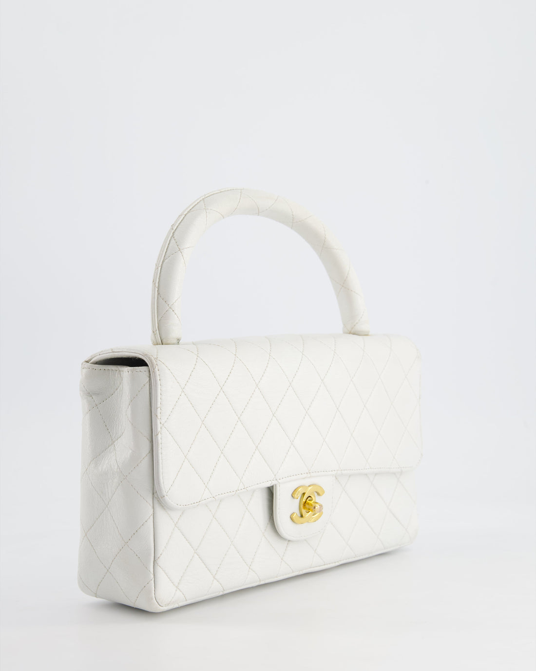 Pearl Street Bags Chanel  White Matelasse Leather Top Handle Bag with 24K Gold Hardware
