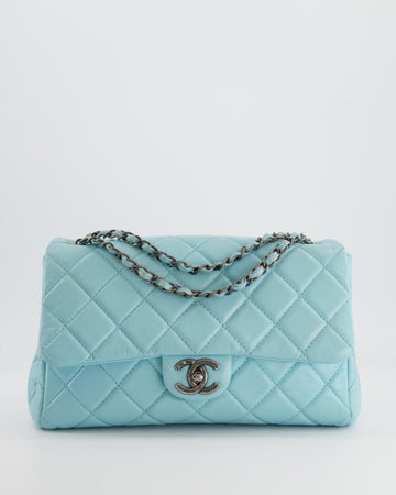 Pearl Street Bags Chanel Baby Blue Single Flap Bag in Aged Calfskin Leather with Ruthenium Hardware