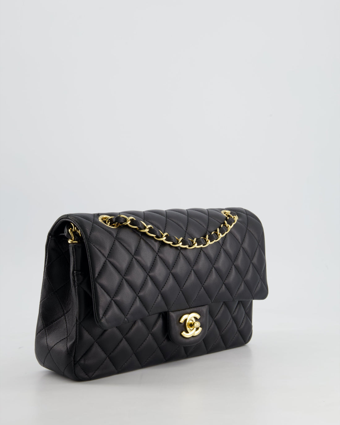 Pearl Street Bags Chanel Medium Black Classic Double Flap Bag in Lambskin Leather with Gold Hardware