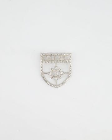 *HOT* Pearl Street Bags Chanel Silver Crystal Large Brooch with CC and Logo Details