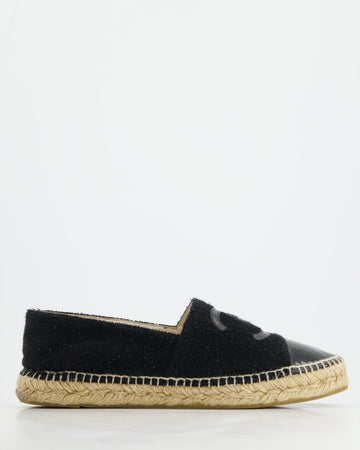 *FIRE PRICE* Pearl Street Bags Chanel Black Terry CC Logo Espadrilles with Patent Leather Detail Size EU 42